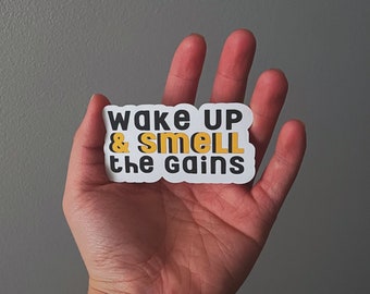 Autocollant Wake Up & Smell The Gains Fitness, Autocollants Planner, Autocollants Bullet journal, Autocollants d’entraînement, Autocollants de gymnastique, Cross fit, Lifting