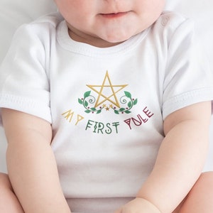 Baby's First Yule, Pagan Christmas, Wiccan Baby, Witch Baby, Norse Holiday Season, Baby short sleeve one piece