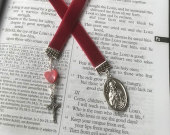 Red Velvet Bookmarker with Sacred Heart Medal