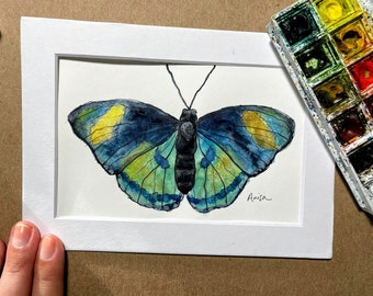 Ceres Forester Butterfly Painting Aquarelle originale Métallisé Shimmer