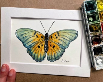 Edwards Forester Butterfly Painting Original Watercolor Metallic Shimmer Insect Artwork