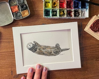 Tazzy Says Hi Original Watercolor Sea Otter Painting