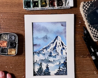 Snowy Mountain Original Watercolor Landscape Painting