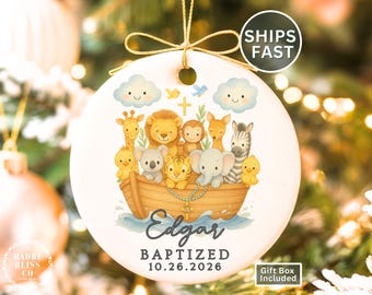 Baptism Ornament Christened Ornament Boy Personalized Baptism Gift for Boy Custom Baptism Ornament  Boy Christening Ornament Noahs Ark Gift