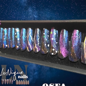 Cat Eye Press On Nails, Rainbow Nails, Glue On Fake Nails, Handmade Nails, Coffin Nails, Pride Gel Nails Northern Lights