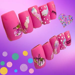 Metallic Summer Nails, Press On Nails, Chrome Nails, Nail Art, Handmade Nails, pink Nails, Long Nails Size M
