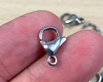 Steel Clasps, Qty 25 Stainless Steel Lobster Claw Clasps, Non Tarnishing, Stainless Findings, 13x8mm