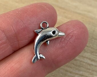 Qty 30, 2 Sided Dolphin Charms, Silver Dolphin Pendants, Porpoise Charms, 18x13mm, Lead and Nickel Free Zinc Alloy