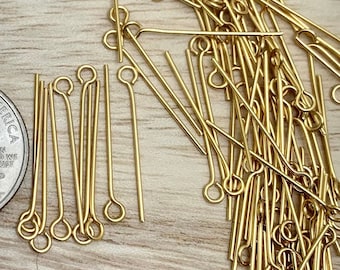 Stainless Steel Eye Pins for Making Jewelry Gold Stainless Steel Findings 304 Steel 100 Pieces 21 Gauge 25mm Jewelry Supplies GSS-EP-2125