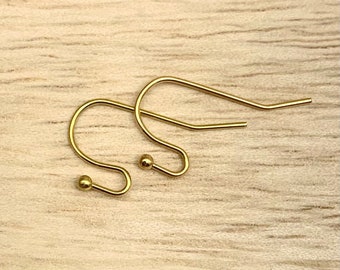 Gold Stainless Steel Shepherd Hook Earwires, Gold Ear Hooks, Hypoallergenic Ear Wires, 20 Pairs, STF001GT-20pr