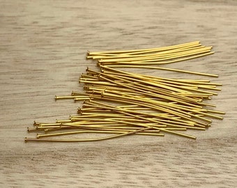 Gold Stainless Steel Head Pins for Making Jewelry, Plated 304 Steel, 50 Pieces, 21 Gauge, 40mm, Stainless Steel Findings, GSS-HP-2140