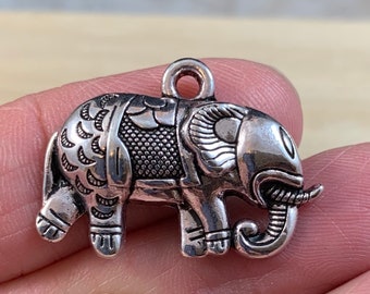 Elephant Pendants, Large Elephant Charms, Silver Elephant Charms Qty 20, Antiqued Silver, Zinc Alloy, CH-1068-20