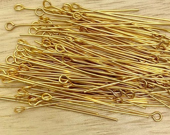 100 15/20/25/30/40/50mm Eye Pins Stainless Steel Eyepins Gold Silver Tone  22 Gauge for Jewelry Making, Bulk Wholesale Beading Findings 