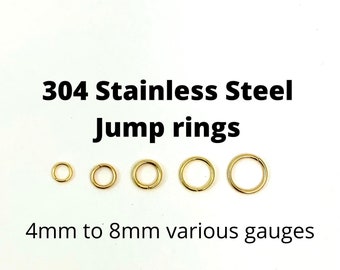 Stainless Steel Jump Rings Gold, 304 Stainless Steel, Various Sizes and Gauges, 100 Pieces per Package