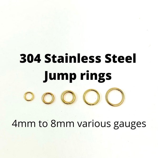 Stainless Steel Jump Rings Gold, 304 Stainless Steel, Various Sizes and Gauges, 100 Pieces per Package