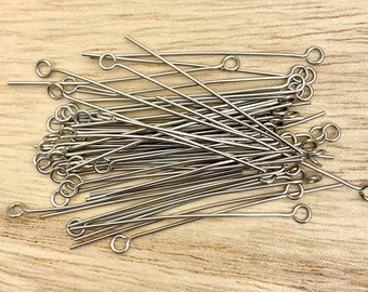 Stainless Steel Eye Pins for Making Jewelry Stainless Steel Findings 304 Steel 100 Pieces 22 Gauge 40mm DIY Jewelry Supplies SS-EP-2240