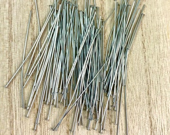 Stainless Steel Headpins, Flat Head Pins Stainless, Stainless Findings, Qty 100 Pieces, 21 Gauge, 50mm Long, Non-Tarnishing, SSHP-2150