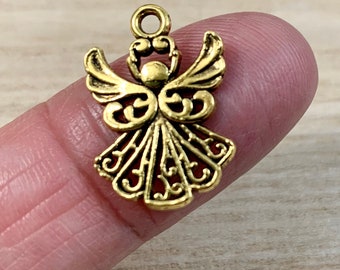 Gold Angel Charms, Gold Tone Angel Pendants for Making Jewelry, Qty 40