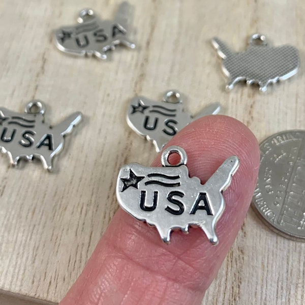 USA Map Charms Patriotic Charms 4th of July Independence Day Charms For making Patriotic Jewelry American Pride Charms DIY USA Jewelry 5 Pc