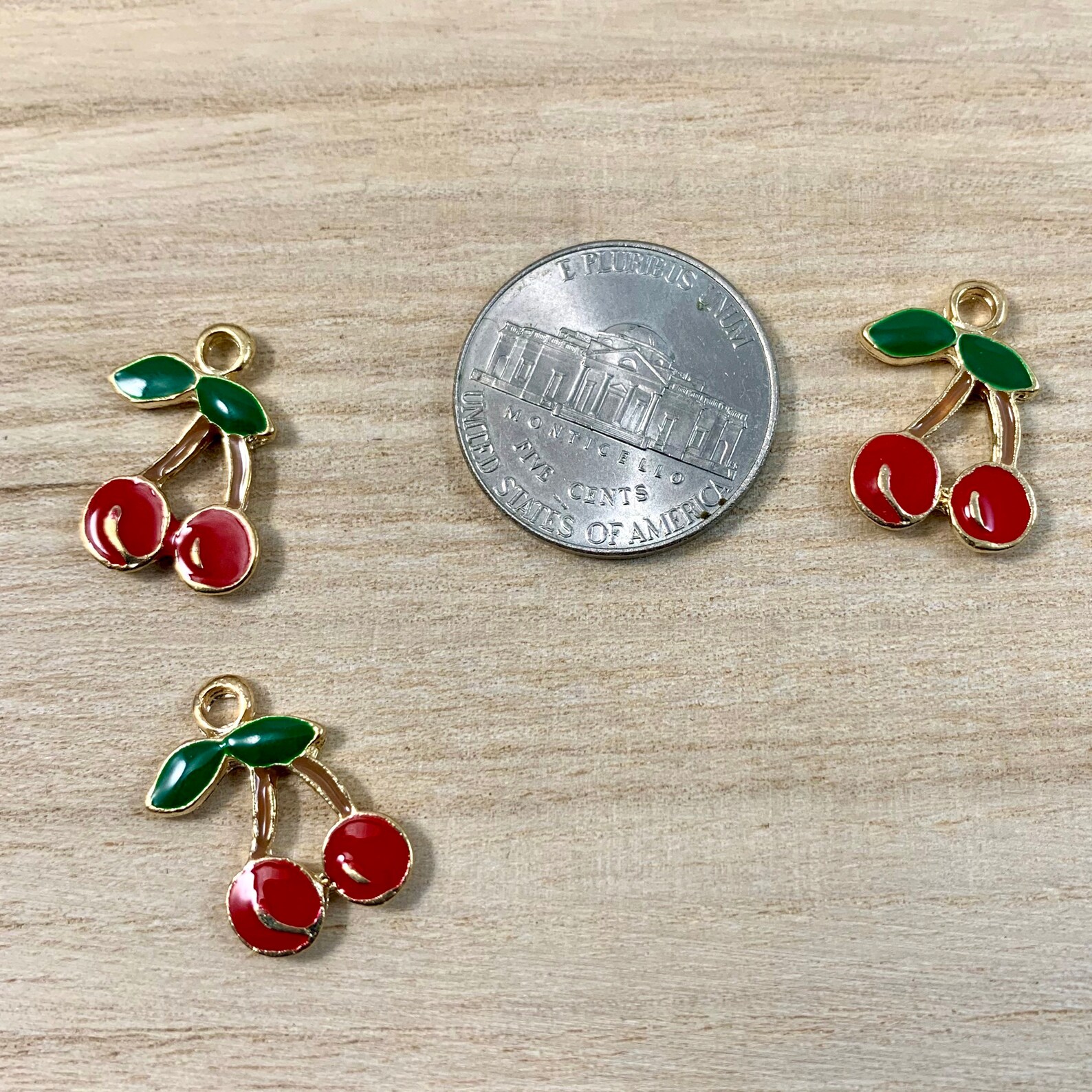 Gold Cherry Charms Cherries Charms Enamel Charms Qty 5 Etsy