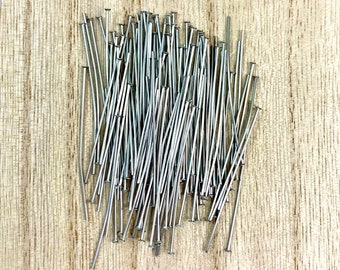 Stainless Steel Headpins, Flat Head Pins Stainless, Stainless Findings, Qty 100 Pieces, 21 Gauge, 40mm Long, Non-Tarnishing, SSHP-2140