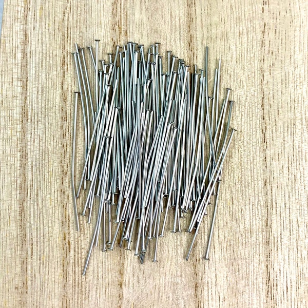 Stainless Steel Headpins, Flat Head Pins Stainless, Stainless Findings, Qty 100 Pieces, 21 Gauge, 40mm Long, Non-Tarnishing, SSHP-2140