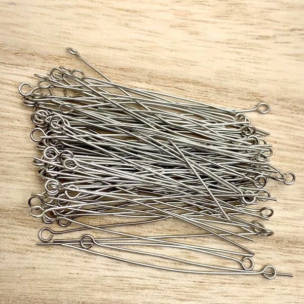 Stainless Steel Eye Pins for Making Jewelry Stainless Steel Findings 304 Steel 100 Pieces 22 Gauge 50mm DIY Jewelry Supplies SS-EP-2250