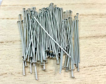 Stainless Steel Headpins, Flat Head Pins Stainless, Stainless Findings, Qty 100 Pieces, 20 Gauge, 40mm Long, Non-Tarnishing, SSHP-2040