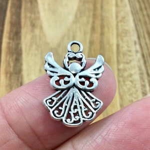 Qty 10, Angel Charm Pendants, Antiqued Silver Angel Charms