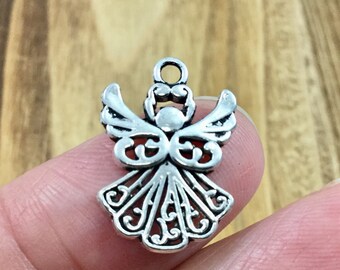 Lead-free Wholesale 15/33Pcs Tibetan Silver Angel Charms 25x23mm Lead-free Wholesale 15/33Pcs Tibetan Silver Angel Charms 25x23mm
