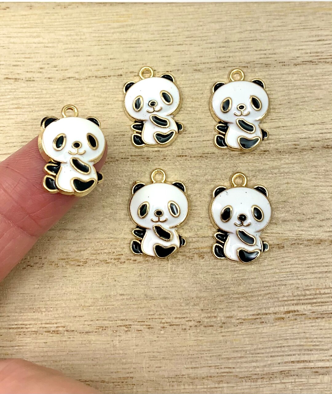 Panda Charms, Enamel Panda Bear Charms, Goldtone Enamel Charms, 5 Pcs