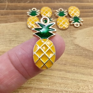 5 Pineapple Charms Gold Plated Enamel Fun and Colorful E006 