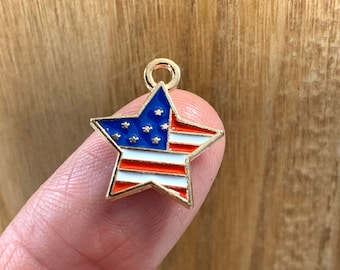 Red White and Blue Star Enamel Charms: Patriotic Jewelry Supplies