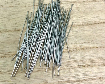 Stainless Steel Headpins, Head Pins Stainless, Stainless Findings, 100 Pcs, 22 Gauge, 50mm Long, Non-Tarnishing, Hypoallergenic, SSHP-2250