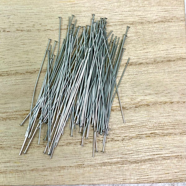 Stainless Steel Headpins, Head Pins Stainless, Stainless Findings, 100 Pcs, 22 Gauge, 50mm Long, Non-Tarnishing, Hypoallergenic, SSHP-2250