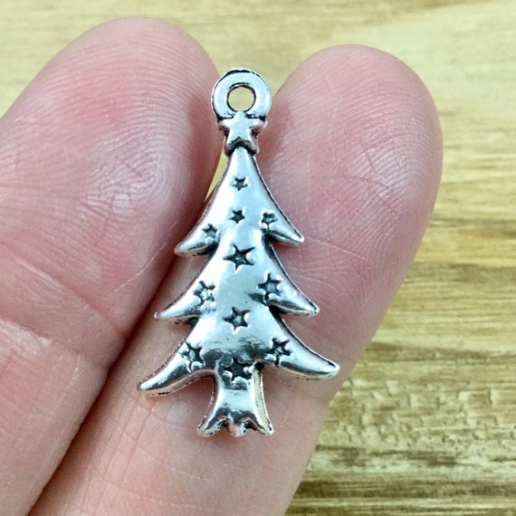 2 Rhinestone christmas tree charms silver tone CT143