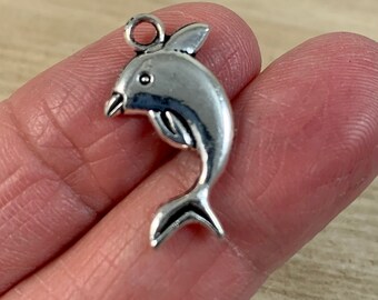 Silver Dolphin Charms, Dolphin Pendants, Porpoise Charms, For Jewelry Making, Qty 8 pcs