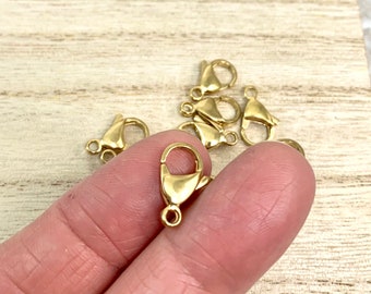 Gold Stainless Steel Lobster Clasps, Qty 25, 15x9mm Clasps, Tarnish Resistant, Hypoallergenic, Stainless Findings