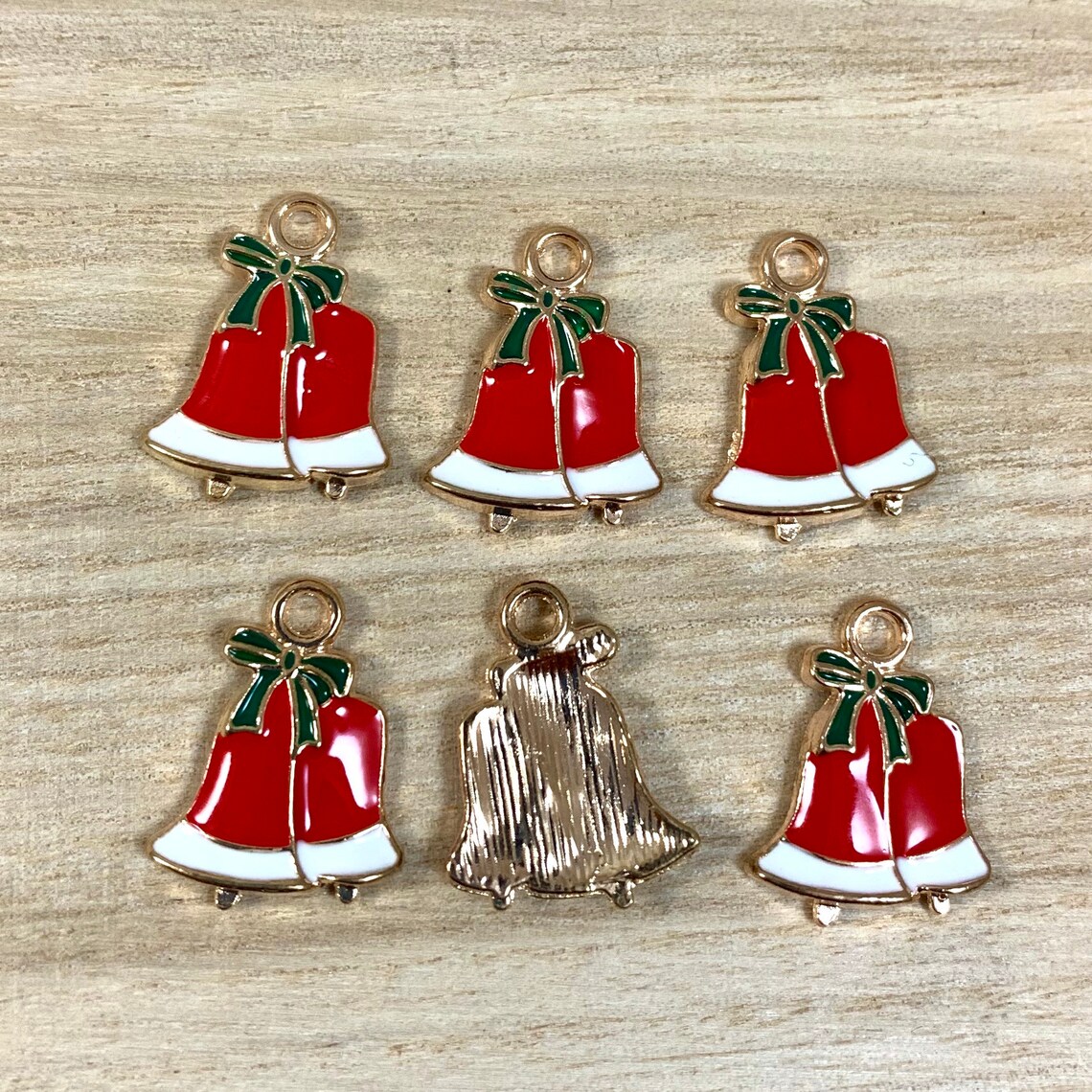 Christmas Bells Gold plated Charms Red Enamel Bell Charms Etsy