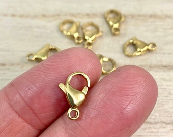 Gold Steel Clasps, Qty 25 Stainless Steel Lobster Claw Clasps, Non Tarnishing, Stainless Findings, 13x8mm