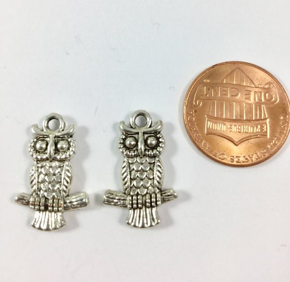 15x12mm 4 Antiqued Silver Plated Pewter Double Sided OWL Beads