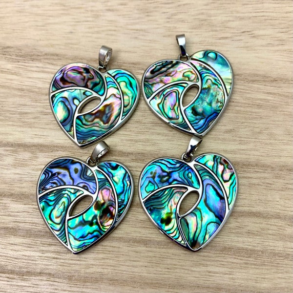 Abalone Heart Pendant for making Jewelry, Great Shell Focal for Necklace