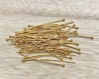 Gold Plated Stainless Steel Ball Pins for Making Jewelry, 304 Steel, 50 Pieces, 21 Gauge, 40mm, Stainless Steel Findings, GSS-BP-2140