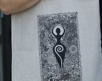 Goddess & Petroglyph design Shoulder Length Tote bags, Recycled Cotton 280gr-340gr