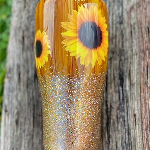 Woodgrain Glitter Sunflower Tumbler