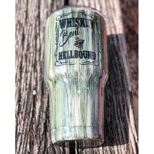 Whiskey Bent & Hell Bound Tumbler | Black Grey Wood Grain Tumbler