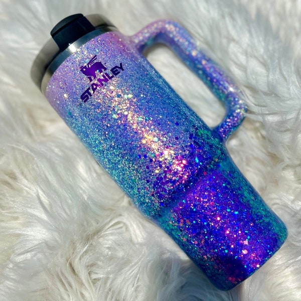 Vaso con purpurina morada de 40 oz con asa / Stanley