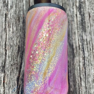 Pink White and Gold Glitter Milky Way Can Cooler