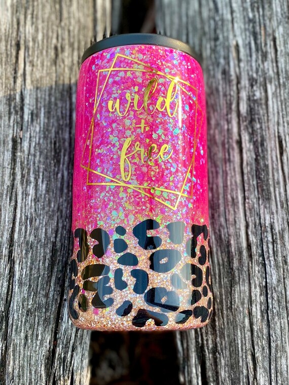 Society6 ケース Hot Pink, Gold, Tangerine & Taupe Decorative Pink + Cheetah 40 Oz Hot Pink Glitter Tumbler With Handle