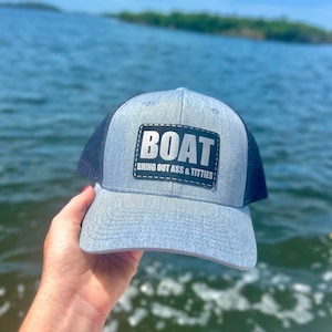BOAT Hat Leather Patch Hat Laser Engraved Richardson Silver Bring out